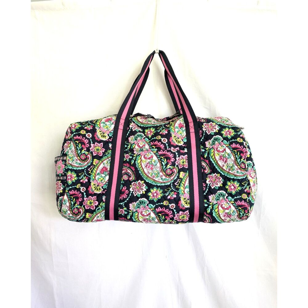 Vera Bradley Large Duffle Bag Petal Paisley Pink Black Quilted Travel Retired L